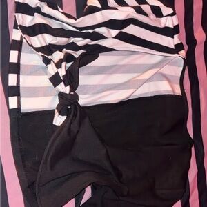 Black & White Striped Knot Front One-Piece Swimwear